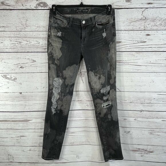 J Brand SZ 28 Jeans Skinny Distressed Mid-Rise 5-Pocket Gray Acid-Wash Stretch - Picture 1 of 10